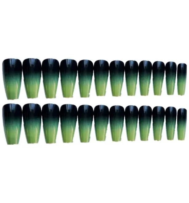 Black Green Long Coffin False Nails Gradient Color Press on Nails Full Cover Ballet Fake Nails Tips