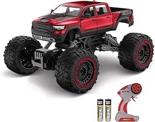 RC 4WD Heavy Metal RAM 1500 Pickup Truck – 1:14 Scale, Officially Licensed Stamped Metal Body, 4x4 All-Wheel Drive, 2.4GHz Full-Function Remote Control, Ready-to-Run, USB Charging, Red