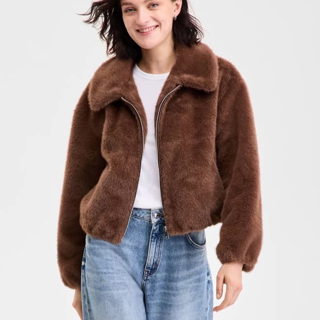 CeCe Women's Collared Faux-Fur Bomber Coat