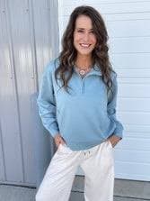Clearing The Air Scuba Half Zip Pullover In 3 Colors: Beige, Green, Blue Grey | graceann boutique