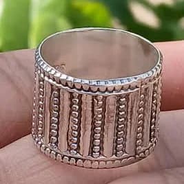 925 Sterling Silver Wide Band Textured Boho Statement Ring