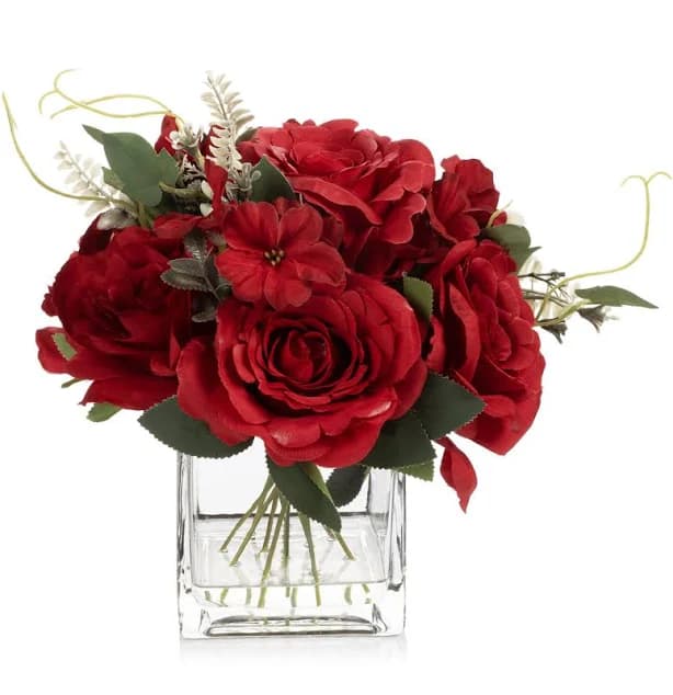 Mercer41 Artificial Rose Flower Arrangement in Glass Vase with Faux Water