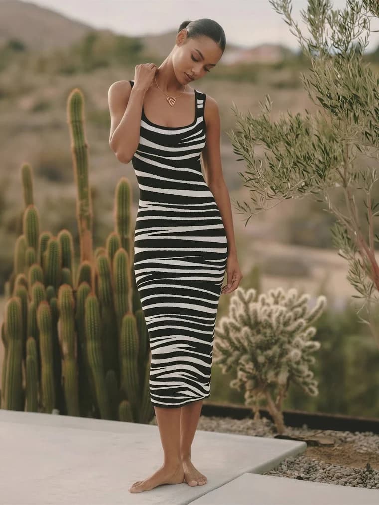 Sleeveless Zebra Print Midi Dress