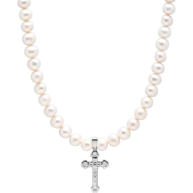 Nialaya Pearl Cross Necklace