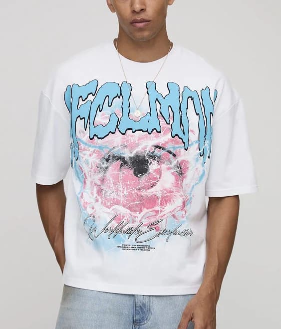 boohooMAN Men's Oversized Boxy Heavyweight Eye Printed T-Shirt