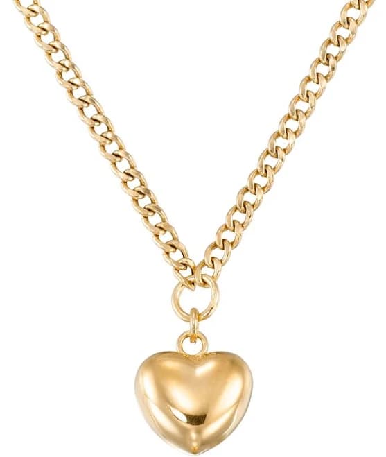 Macy's Women's 18K Yellow Gold Over Sterling Silver Extender Puff Heart Necklace