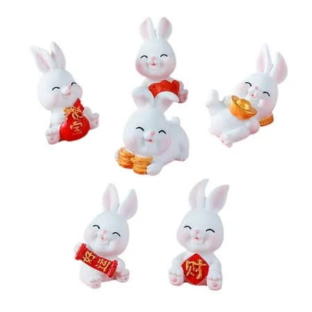 Wlpzxp 6 Pieces Cute Mini Bunny Figurines Collection for Car Interior Cake Topper Decor, Size: Small, White