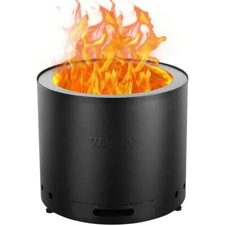 VEVOR 15 inch Smokeless Fire Pit Stove Bonfire, Wood Burning Fireplaces with Removable Ash Pan, SUS430 Stainless Steel Inner Portable Outdoor Firepit, Ideal for Outdoor Patio Camping High 12.6 inch