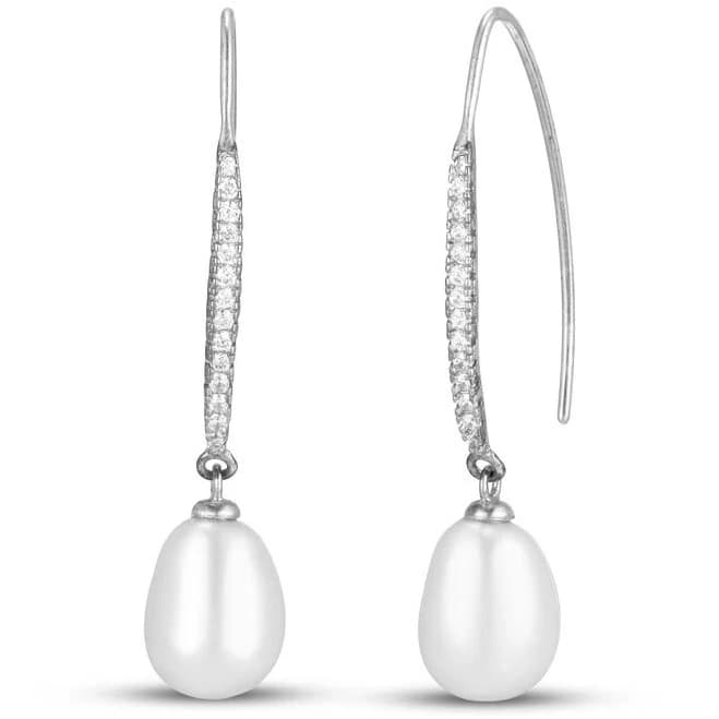Sterling Silver Cultured Pearl and Sapphire Drop Earrings