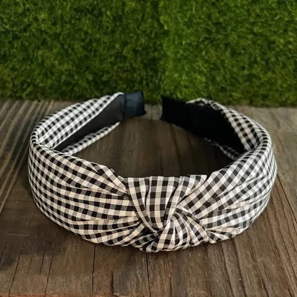 Wide Knot Checkered Fabric Headband
