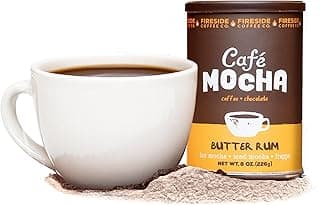 Fireside Coffee Butter Rum Café Mocha - Flavorful Instant Coffee Chocolate Blend - Premium Caffeinated Drink Mix for Hot, Iced, Milkshake, and Mocha Frappe Mix, Only Add Water and Enjoy, 8 Ounces