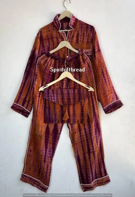 Spiritofthread Lightweight Crepe Silk Tie-Dye Pajama Set