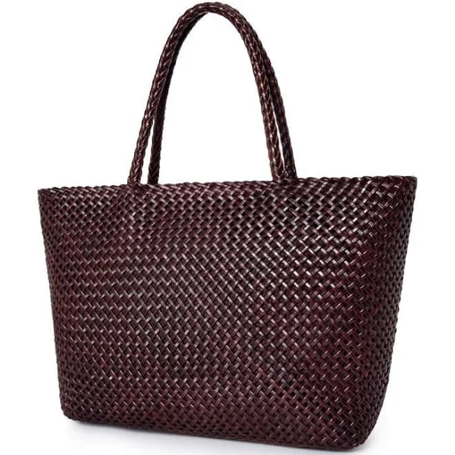 Vintage Leather Crochet Tote Bag