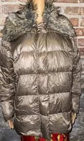 Ralph Lauren Shiny Brown Down Puffer Fur Collar Lightweight Winter Coat Sz S