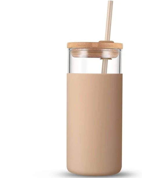 Tronco 20oz Glass Tumbler with Glass Water Bottle Straw and Protective Sleeve