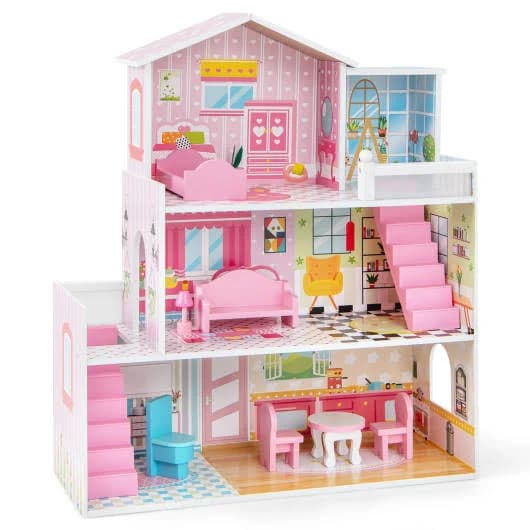 Costway Kids Wooden Dollhouse Playset