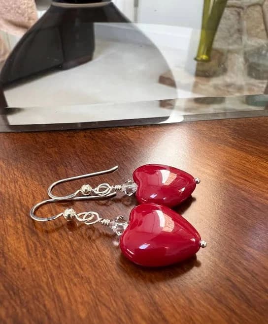 Sterling Silver Swarovski Crystal Puffed Heart Earrings