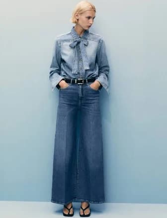 MANGO Women's High-Rise Wide Leg Jeans