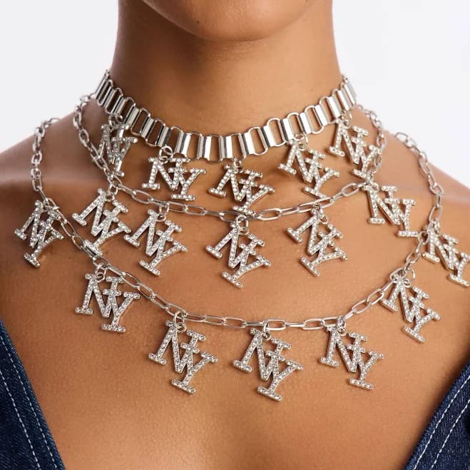 Fashion Nova Women's Metro Link Layered Silver Necklace