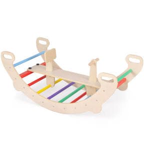Costway 4-in-1 Multifunctional Wooden Climbing Toys with Rocker and Crawling Tunnel