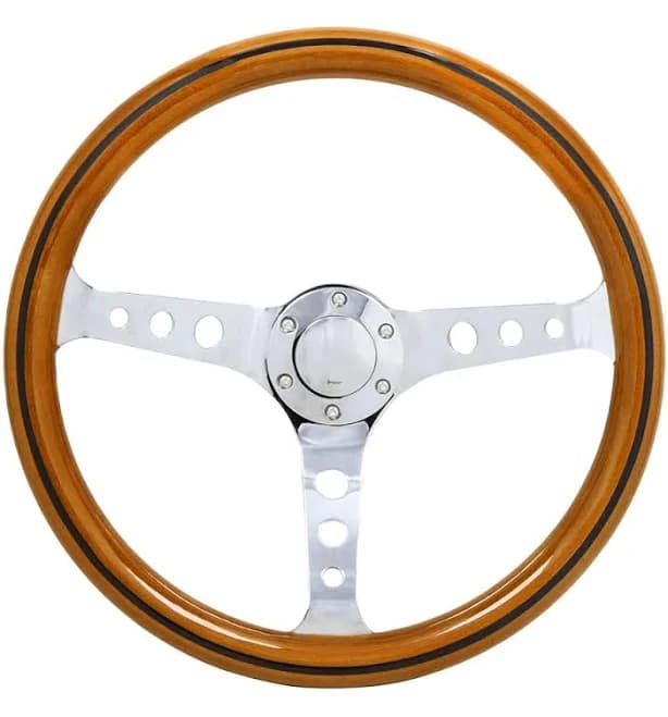 380mm 15''Classic Wooden steering wheel 3 Hole Chrome Spoke Vintage Classic Wood Grain Finish | High
