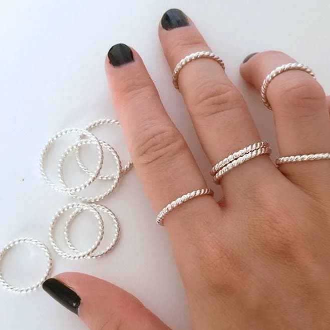 Sterling Silver Twisted Stacking Ring with Rope Braided Band