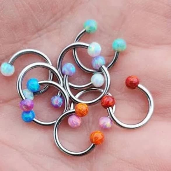 16g Surgical Steel Circular Barbell with Fire Opals and Opal Septum Ring