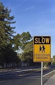 NMC TM165J Traffic Sign, Legend "SLOW - PEDESTRIAN CROSSING" with Graphic, 12" Length x 18" Height, Engineer Grade Prismatic Reflective Aluminum 0.080, Black On Yellow: Industrial Warning Signs: Amazon.com: Industrial & Scientific