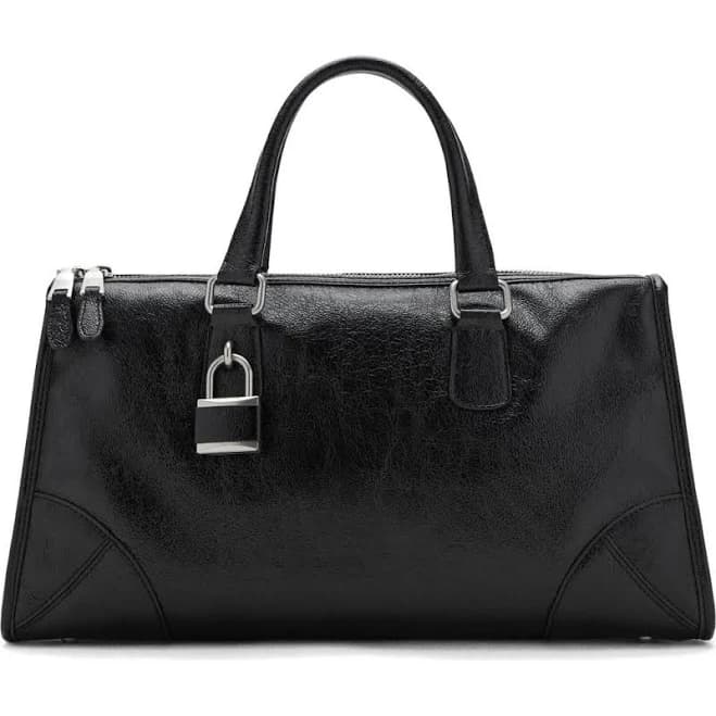 MANGO Women's Rectangular Handles Faux Leather Handbag