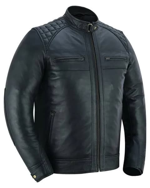 Men's Faux Leather Jacket with Snap Button Collar