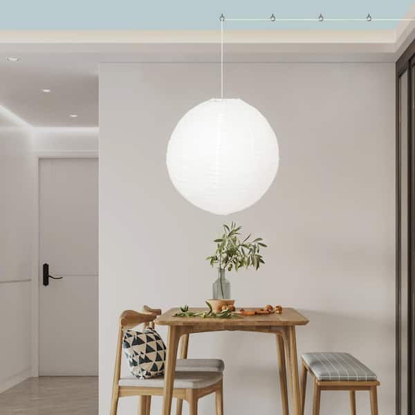 MPG Orb 24 in. 60-Watt 1-Light White Hanging Lantern Pendant-Light with Round Fabric Shade and White Plug-in LT24-9982W-WP - The Home Depot