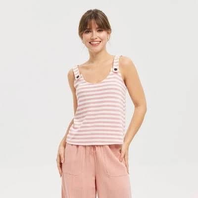 Universal Thread Women's Striped Button Strap Tank Top