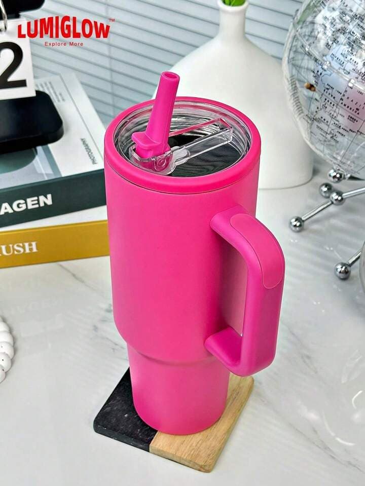 40oz Leakproof Insulated Stainless Steel Travel Mug With Foldable Straight Drinking Straw, Handle & Leakproof Lid - Suitable For Hot/Cold Drinks | SHEIN USA