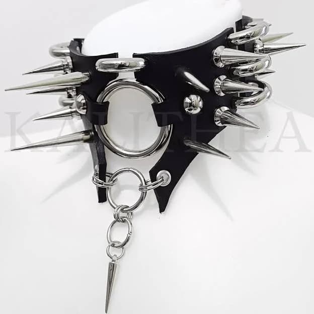 Spiked Leather Choker with Metal Collar
