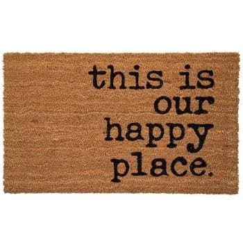 This is Our Happy Place Doormat | 18x30 Inch Natural Coir Entry Mat with Black Text | Perfect for Indoor & Outdoor Use