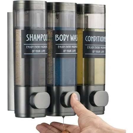 3 Chamber No Drill Wall Mounted Shampoo and Conditioner Dispenser