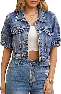 Women's Short Sleeve Denim Jacket Button Down Classic Casual Cropped Jean Jacket