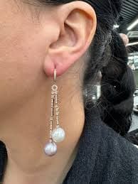 South Sea and Pink Freshwater Pearl Diamond Drop Earrings 1.07 CTTW 18KT 10-11 MM For Sale at 1stDibs