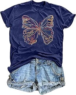 Vintage Womens Graphic Tees - Summer Butterfly Sunflower Floral Crew Neck Summer Short Sleeve Garden Shirt Tops