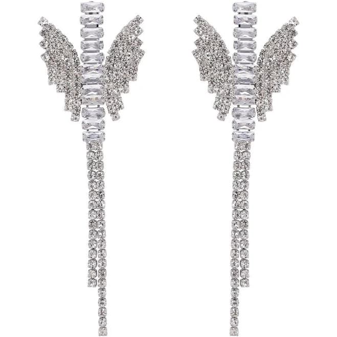 AGP PARIS Women's Sparkling Butterfly Dangle Earrings in Silver | Size: 5