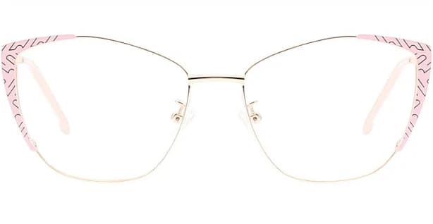 Pink Golden Cat Eye Exquisite Glasses - Muukal Medium Full-Rim Metal Eyeglasses for Women