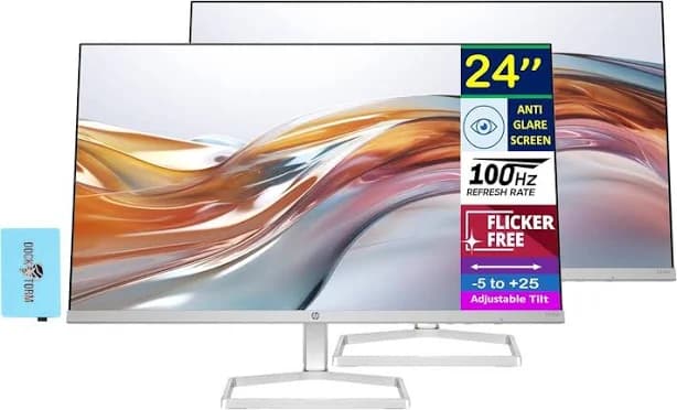 Series 5 524sa Thin & Light Monitor with Speakers 94C36AA#ABA (Replaces M24fwa) 24" IPS FHD Anti-Glare 300 Nits Display, Flicker-Free, 1xHDMI, White/Silver (2025 Model) w/DKZ Hub USB Port Expander