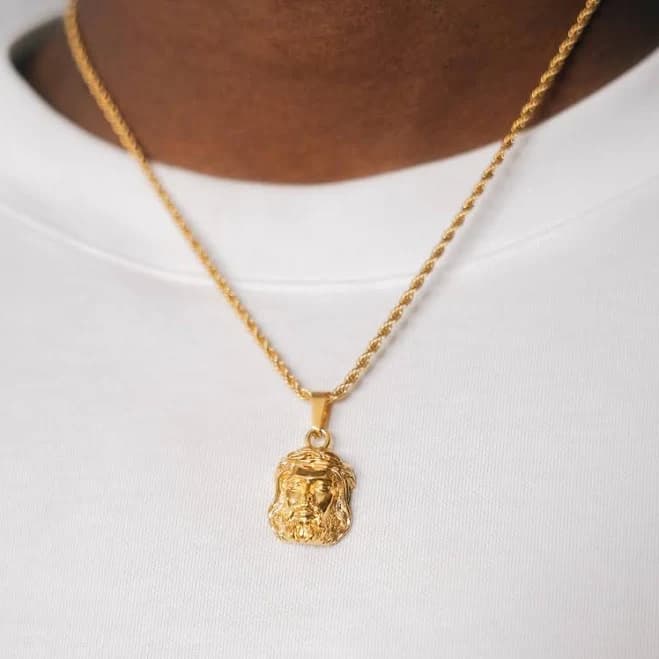 18K Gold Jesus Piece Necklace for Men