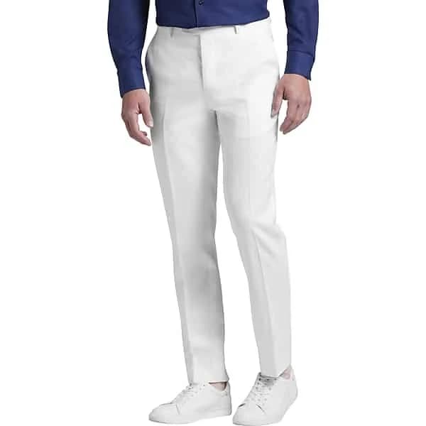 JOE Joseph Abboud Slim Fit Linen Blend Suit Pants in White – Men’s Dress Trousers 42W x 32L for Weddings, Proms and Office Wear