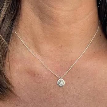 Tiny Sterling Silver Hammered Circle Necklace