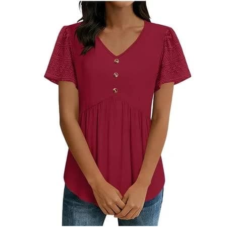Symoid Women's Babydoll Lace Sleeve Empire Waist Tunic Blouse