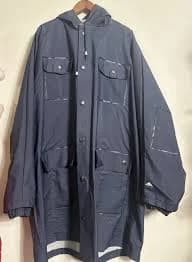Vtg Cedar Key Men's Waterproof Raincoat XL Full Zip Snap Button Hood Blue