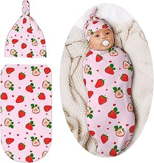 Swaddle Blanket Strawberry Baby Stuff Newborn Baby Swaddling Blanket with Beanie Hat Sets for Boys Girls Infant and Baby Shower Unisex