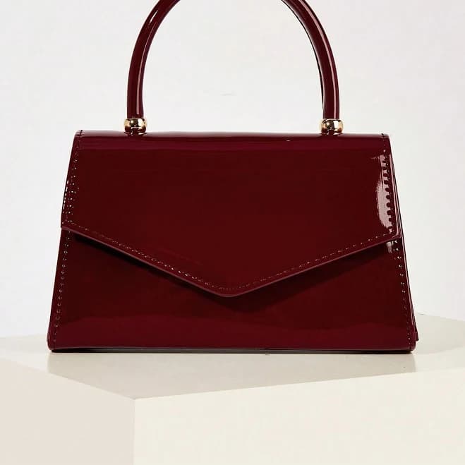 SheIn |Women's Evening Bag, Burgundy, Classic Retro PU Leather Glossy Handbag, Suitable for Evening Dresses, Portable Cosmetic Bag, Wallet, Business,