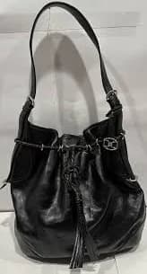DKNY Drawstring Bucket Bag Shoulder Soft Black Leather EUC 32